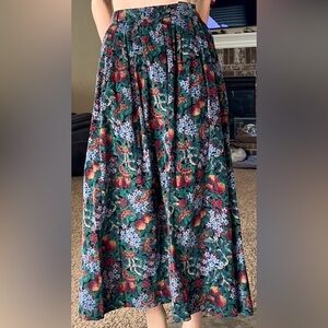 Vintage Muted Color Floral Corduroy Maxi Skirt LLBean 6 2
